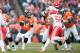DENVER, CO - DECEMBER 30: Quarterback Peyton Manning #18 of the Denver Broncos drops back to pass against the Kansas City Chiefs at Sports Authority Field at Mile High on December 30, 2012 in Denver, Colorado. The Broncos defeated the Chiefs 38-3. (Photo by Dustin Bradford/Getty Images)