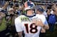 SAN DIEGO, CA - NOVEMBER 10: Peyton Manning #18 of the Denver Broncos talks with San Diego Chargers Head Coach Mike McCoy on November 10, 2013 at Qualcomm Stadium in San Diego, California. (Photo by Donald Miralle/Getty Images)