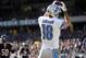 Nov 10, 2013; Chicago, IL, USA; Detroit Lions wide receiver Kris Durham (18) catches a touchdown against the Chicago Bears during the first half at Soldier Field. Mandatory Credit: Mike DiNovo-USA TODAY Sports