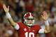 TUSCALOOSA, AL - NOVEMBER 09: AJ McCarron #10 of the Alabama Crimson Tide celebrates a touchdown rush by T.J. Yeldon #4 in the third quarter against the LSU Tigers at Bryant-Denny Stadium on November 9, 2013 in Tuscaloosa, Alabama. (Photo by Kevin C. Cox/Getty Images)
