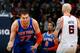 ATLANTA, GA - NOVEMBER 13: Andrea Bargnani #77 of the New York Knicks reacts after hitting a three-point basket against Pero Antic #6 of the Atlanta Hawks at Philips Arena on November 13, 2013 in Atlanta, Georgia. NOTE TO USER: User expressly acknowledges and agrees that, by downloading and or using this photograph, User is consenting to the terms and conditions of the Getty Images License Agreement. (Photo by Kevin C. Cox/Getty Images)