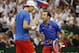 BELGRADE, SERBIA - NOVEMBER 16: Radek Stepanek (R) of Czech Republic speaks to team-mate Tomas Berdych during their men's doubles match on day two of the Davis Cup World Group Final between Serbia and Czech Republic at Kombank Arena on November 16, 2013 in Belgrade, Serbia. (Photo by Srdjan Stevanovic/Getty Images)