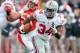 Nov 16, 2013; Champaign, IL, USA; Ohio State Buckeyes running back Carlos Hyde (34) runs for a touchdown during the second quarter against the Illinois Fighting Illini at Memorial Stadium. Mandatory Credit: Bradley Leeb-USA TODAY Sports
