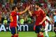 DONETSK, UKRAINE - JUNE 23: Xabi Alonso of Spain celebrates after scoring the second goal from the penalty spot with Santi Cazorla during the UEFA EURO 2012 quarter final match between Spain and France at Donbass Arena on June 23, 2012 in Donetsk, Ukraine. (Photo by Martin Rose/Getty Images)