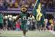 Nov 16, 2013; Arlington, TX, USA; Baylor Bears mascot Bruiser runs on the field with the team flag before the game against the Texas Tech Red Raiders at AT&T Stadium. Baylor beat Texas Tech 63-34. Mandatory Credit: Tim Heitman-USA TODAY Sports