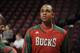 CLEVELAND, OH - OCTOBER 8: John Henson #31 of the Milwaukee Bucks warms up before the game against the Cleveland Cavaliers at The Quicken Loans Arena on October 8, 2013 in Cleveland, Ohio. NOTE TO USER: User expressly acknowledges and agrees that, by downloading and/or using this Photograph, user is consenting to the terms and conditions of the Getty Images License Agreement. Mandatory Copyright Notice: Copyright 2013 NBAE (Photo by David Liam Kyle/NBAE via Getty Images)