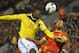 BRUSSELS, BELGIUM - NOVEMBER 14: Jackson Martinez of Colombia wins the header over Mousa Dembele of Belgium during the International Friendly match between Belgium and Colombia at King Baudouin Stadium on November 14, 2013 in Brussels, Belgium. (Photo by Christopher Lee/Getty Images)