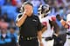 Nov 3, 2013; Charlotte, NC, USA; Atlanta Falcons head coach Mike Smith reacts on the field. The Panthers defeated the Falcons 34-10 at Bank of America Stadium. Mandatory Credit: Bob Donnan-USA TODAY Sports