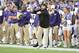 Nov 16, 2013; Manhattan, KS, USA; TCU Horned Frogs head coach Gary Patterson calls a play during the game against the Kansas State Wildcats during the second half at Bill Snyder Family Stadium. The Wildcats defeat the Horned Frogs 33-31. Mandatory Credit: Jasen Vinlove-USA TODAY Sports