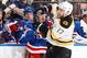 NEW YORK, NY - MAY 23: Milan Lucic #17 of the Boston Bruins hits Ryan McDonagh #27 of the New York Rangers in Game Four of the Eastern Conference Semifinals during the 2013 NHL Stanley Cup Playoffs at Madison Square Garden on May 23, 2013 in New York City. The Rangers won 4-3 in overtime. (Photo by Scott Levy/NHLI via Getty Images)
