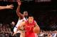NEW YORK, NY - NOVEMBER 14: Jeremy Lin #7 of the Houston Rockets drives against Raymond Felton #2 of the New York Knicks during a game at Madison Square Garden in New York City on November 14, 2013. NOTE TO USER: User expressly acknowledges and agrees that, by downloading and or using this photograph, User is consenting to the terms and conditions of the Getty Images License Agreement. Mandatory Copyright Notice: Copyright 2013 NBAE (Photo by Nathaniel S. Butler/NBAE via Getty Images)