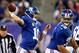 EAST RUTHERFORD, NJ - NOVEMBER 10: Eli Manning #10 of the New York Giants passes the ball in the second quarter against the Oakland Raiders at MetLife Stadium on November 10, 2013 in East Rutherford, New Jersey. (Photo by Elsa/Getty Images)