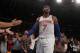 Nov 14, 2013; New York, NY, USA; New York Knicks small forward Carmelo Anthony (7) and fans react after he was fouled late during the fourth quarter of a game against the Houston Rockets at Madison Square Garden. Mandatory Credit: Brad Penner-USA TODAY Sports