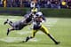EVANSTON, IL - NOVEMBER 16: Devin Gardner #98 of the Michigan Wolverines outruns Deonte Gibson #98 of the Northwestern Wildcats during play in overtime at Ryan Field on November 16, 2013 in Evanston, Illinois. (Photo by Tasos Katopodis/Getty Images)