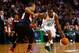 BOSTON, MA - NOVEMBER 15: Jordan Crawford #27 of the Boston Celtics drives with the ball past Damian Lillard #0 of the Portland Trailblazers in the second quarter during the game at TD Garden on November 15, 2013 in Boston, Massachusetts. (Photo by Jared Wickerham/Getty Images)