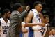 Nov 19, 2013; Durham, NC, USA; Duke Blue Devils forward Jabari Parker (1) leads the team off the court during a timeout against the East Carolina Pirates at Cameron Indoor Stadium. Mandatory Credit: Mark Dolejs-USA TODAY Sports