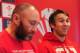 CARDIFF, WALES - NOVEMBER 19: Wales assistant coach Robin McBryde (l) and captain Ryan Jones face the press at the Wales press conference ahead of friday's game against Tonga at the Vale Resort on November 19, 2013 in Cardiff, Wales. (Photo by Stu Forster/Getty Images)