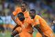 RUSTENBURG, SOUTH AFRICA - JANUARY 26, Yaya Toure (M) of Ivory Coast celebrates scoring a goal with Didier Drogba and Max Gradel during the 2013 African Cup of Nations match between Ivory Coast and Tunisia at Royal Bafokeng Stadium on January 26, 2013 in Rustenburg, South Africa. (Photo by Lefty Shivambu / Gallo Images/Getty Images)
