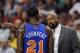Mar 21, 2012; Philadelphia, PA, USA; New York Knicks head coach Mike Woodson talks with guard Iman Shumpert (21) during the second quarter against the Philadelphia 76ers at the Wells Fargo Center. The Knicks defeated the Sixers 82-79. Mandatory Credit: Howard Smith-USA TODAY Sports