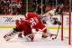 DETROIT, MI - NOVEMBER 19: Jimmy Howard #35 of the Detroit Red Wings makes a diving save against Eric Nystrom #24 of the Nashville Predators in the third period at Joe Louis Arena on November 19, 2013 in Detroit, Michigan. Nashville won the game 2-0. (Photo by Gregory Shamus/Getty Images)