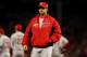 BOSTON, MA - OCTOBER 30: Manager Mike Matheny #22 of the St. Louis Cardinals returns to the dugout after a meeting on the pitcher's mound against the Boston Red Sox during Game Six of the 2013 World Series at Fenway Park on October 30, 2013 in Boston, Massachusetts. (Photo by Rob Carr/Getty Images)