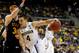 AUBURN HILLS, MI - MARCH 21: Mitch McGary #4 of the Michigan Wolverines drives in the first half against Tony Fiegen #34 of the South Dakota State Jackrabbits during the second round of the 2013 NCAA Men's Basketball Tournament at at The Palace of Auburn Hills on March 21, 2013 in Auburn Hills, Michigan. (Photo by Gregory Shamus/Getty Images)