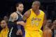Nov 20, 2012; Los Angeles, CA, USA; Los Angeles Lakers guard Kobe Bryant (24) is defended by Brooklyn Nets guard Deron Williams (8) at the Staples Center. Mandatory Credit: Kirby Lee/Image of Sport-USA TODAY Sports