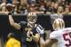 NEW ORLEANS, LA - NOVEMBER 17: Drew Brees #9 of the New Orleans Saints throws a pass the San Francisco 49ers at Mercedes-Benz Superdome on November 17, 2013 in New Orleans, Louisiana. The Saints defeated the 49ers 23-20. (Photo by Wesley Hitt/Getty Images)