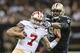 NEW ORLEANS, LA - NOVEMBER 17: Colin Kaepernick #7 of the San Francisco 49ers slides below the tackle Cameron Jordan #94 of the New Orleans Saints at Mercedes-Benz Superdome on November 17, 2013 in New Orleans, Louisiana. The Saints defeated the 49ers 23-20. (Photo by Wesley Hitt/Getty Images)