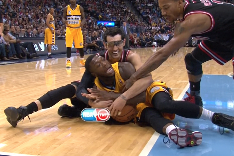 Photogenic Kirk Hinrich Battles for Loose Ball with Nate Robinson
