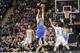 SAN ANTONIO, TX - MAY 6: Stephen Curry #30 of the Golden State Warriors shoots a three pointer against Cory Joseph #5 of the San Antonio Spurs in Game One of the Western Conference Semifinals during the 2013 NBA Playoffs on May 6, 2013 at the AT&T Center in San Antonio, Texas. NOTE TO USER: User expressly acknowledges and agrees that, by downloading and or using this photograph, user is consenting to the terms and conditions of the Getty Images License Agreement. Mandatory Copyright Notice: Copyright 2013 NBAE (Photos by D. Clarke Evans/NBAE via Getty Images)