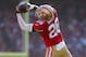 Nov 10, 2013; San Francisco, CA, USA; San Francisco 49ers defensive back Tramaine Brock (26) intercepts the ball against the Carolina Panthers during the second quarter at Candlestick Park. Mandatory Credit: Kelley L Cox-USA TODAY Sports