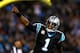 CHARLOTTE, NC - NOVEMBER 18: Cam Newton #1 of the Carolina Panthers reacts after throwing for a touchdown against the New England Patriots during their game at Bank of America Stadium on November 18, 2013 in Charlotte, North Carolina. (Photo by Streeter Lecka/Getty Images)