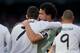 MADRID, SPAIN - NOVEMBER 09: Pepe of Real Madrid CF embarces his teammate Cristiano Ronaldo of Real Madrid CF greeting him after scoring their opening goa during the La Liga match between Real Madrid CF and Real Sociedad de Futbol at Estadio Santiago Bernabeu on November 9, 2013 in Madrid, Spain. (Photo by Gonzalo Arroyo Moreno/Getty Images)