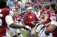 NORMAN, OK - OCTOBER 26: Head Coach Bob Stoops of the Oklahoma Sooners shakes hands with the players before the game against the Texas Tech Red Raiders October 26, 2013 at Gaylord Family-Oklahoma Memorial Stadium in Norman, Oklahoma. Oklahoma defeated Texas Tech 38-30. (Photo by Brett Deering/Getty Images)