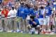 Nov 23, 2013; Gainesville, FL, USA; Florida Gators head coach Will Muschamp reacts during the second quarter against the Georgia Southern Eagles at Ben Hill Griffin Stadium. Mandatory Credit: Kim Klement-USA TODAY Sports