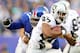 EAST RUTHERFORD, NJ - NOVEMBER 10: Rashad Jennings #27 of the Oakland Raiders carries the ball as Linval Joseph #97 of the New York Giants defends at MetLife Stadium on November 10, 2013 in East Rutherford, New Jersey. (Photo by Elsa/Getty Images)