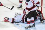 Brodeur Takes Scary Hit to Neck in Loss to Sharks