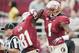 TALLAHASSEE, FL - NOVEMBER 23: Kelvin Benjamin #1 and Kenny Shaw #81 of the Florida State Seminoles celebrate Benjamins's touchdown against the Idaho Vandals during the first half at Doak Campbell Stadium on November 23, 2013 in Tallahassee, Florida. (Photo by Jeff Gammons/Getty Images)