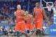 Oct 23, 2013; Wichita, KS, USA; Chicago Bulls guard Derrick Rose (1) reacts after scoring as he runs up court with teammate Luoi Deng (9) against the Oklahoma City Thunder during the second half at Intrust Bank Arena. Mandatory Credit: Peter G. Aiken-USA TODAY Sports