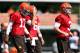 Jul 26, 2013; Berea, OH, USA; Cleveland Browns quarterback Brandon Weeden (3), quarterback Jason Campbell (17) and quarterback Brian Hoyer (6) during training camp at the Cleveland Browns Training Facility. Mandatory Credit: Ron Schwane-USA TODAY Sports