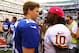 EAST RUTHERFORD, NJ - OCTOBER 21: Eli Manning #10 of the New York Giants meets Robert Griffin III #10 of the Washington Redskins after the Giants 27-23 win at MetLife Stadium on October 21, 2012 in East Rutherford, New Jersey. (Photo by Al Bello/Getty Images)