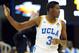 Dec 18, 2012; Los Angeles, CA, USA; UCLA Bruins guard Jordan Adams (3) heads down court after a 3-point basket in the first half of the game against the Long Beach State 49ers at Pauley Pavilion. Mandatory Credit: Jayne Kamin-Oncea-USA TODAY Sports