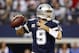 Nov 28, 2013; Arlington, TX, USA; Dallas Cowboys quarterback Tony Romo (9) throws a pass against the Oakland Raiders in first quarter during a NFL football game on Thanksgiving at AT&T Stadium. Mandatory Credit: Tim Heitman-USA TODAY Sports
