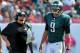 TAMPA, FL - OCTOBER 13: Quarterback Nick Foles #9 of the Philadelphia Eagles talks with coach Chip Kelly as time runs down in the 4th quarter against the Tampa Bay Buccaneers October 13, 2013 at Raymond James Stadium in Tampa, Florida. The Eagles won 31 - 20. (Photo by Al Messerschmidt/Getty Images)