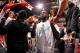 MIAMI, FL - MAY 8: LeBron James #6 of the Miami Heat greets fans following his team's victory against the Chicago Bulls in Game Two of the Eastern Conference Semifinals during the 2013 NBA Playoffs on May 8, 2013 at American Airlines Arena in Miami, Florida. NOTE TO USER: User expressly acknowledges and agrees that, by downloading and/or using this photograph, user is consenting to the terms and conditions of the Getty Images License Agreement. Mandatory copyright notice: Copyright NBAE 2013 (Photo by Issac Baldizon/NBAE via Getty Images)