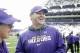 Nov 29, 2013; Seattle, WA, USA; Washington Huskies head coach Steve Sarkisian talks with fans during pregame warmups against the Washington State Cougars at Husky Stadium. Mandatory Credit: Joe Nicholson-USA TODAY Sports