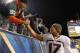 Nov 29, 2013; Pittsburgh, PA, USA; Miami Hurricanes quarterback Stephen Morris (17) celebrates with the fans after defeating the Pittsburgh Panthers at Heinz Field. Miami won 41-31. Mandatory Credit: Charles LeClaire-USA TODAY Sports
