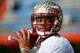 GAINESVILLE, FL - NOVEMBER 30: Jameis Winston #5 of the Florida State Seminoles warms up before the game against the Florida Gators on November 30, 2013 in Gainesville, Florida. (Photo by Sam Greenwood/Getty Images)