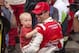 Nov 10, 2013; Avondale, AZ, USA; Sprint Cup Series driver Kevin Harvick (29) celebrates with his son Keelan Paul after winning the AdvoCare 500 race at Phoenix International Raceway. Mandatory Credit: Jerome Miron-USA TODAY Sports